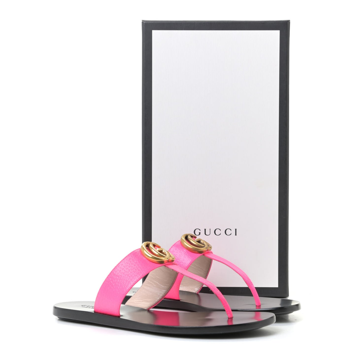 Calfskin GG Marmont Thong Sandals 35.5 Fuxia Fluo