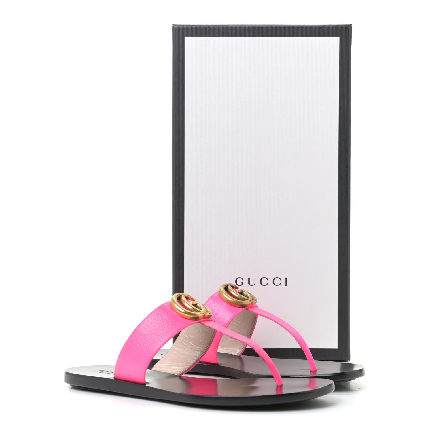 Gucci Calfskin GG Marmont Thong Sandals 35.5 Fuxia Fluo 13 of 15