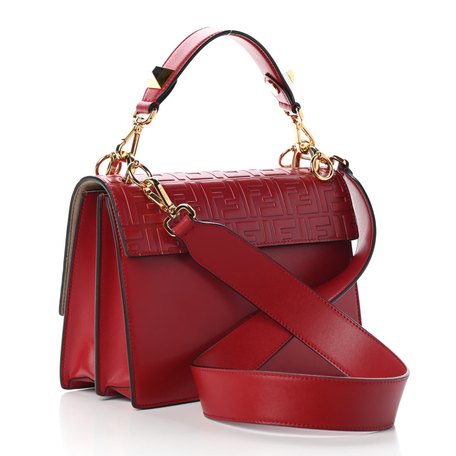 Fendi Vitello Liberty FF 1974 Embossed Kan I Shoulder Bag Fragola 3 of 9