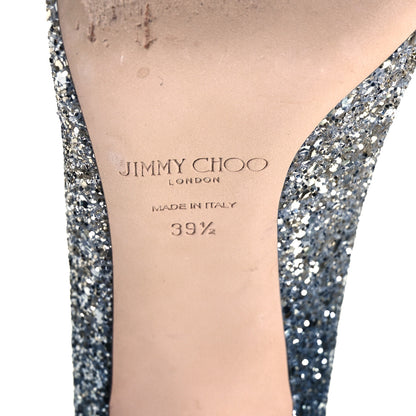 Jimmy Choo Coarse Glitter Degrade Pointy Toe Romy 100 Pumps 39.5 Silver Dusk Blue 6 of 8