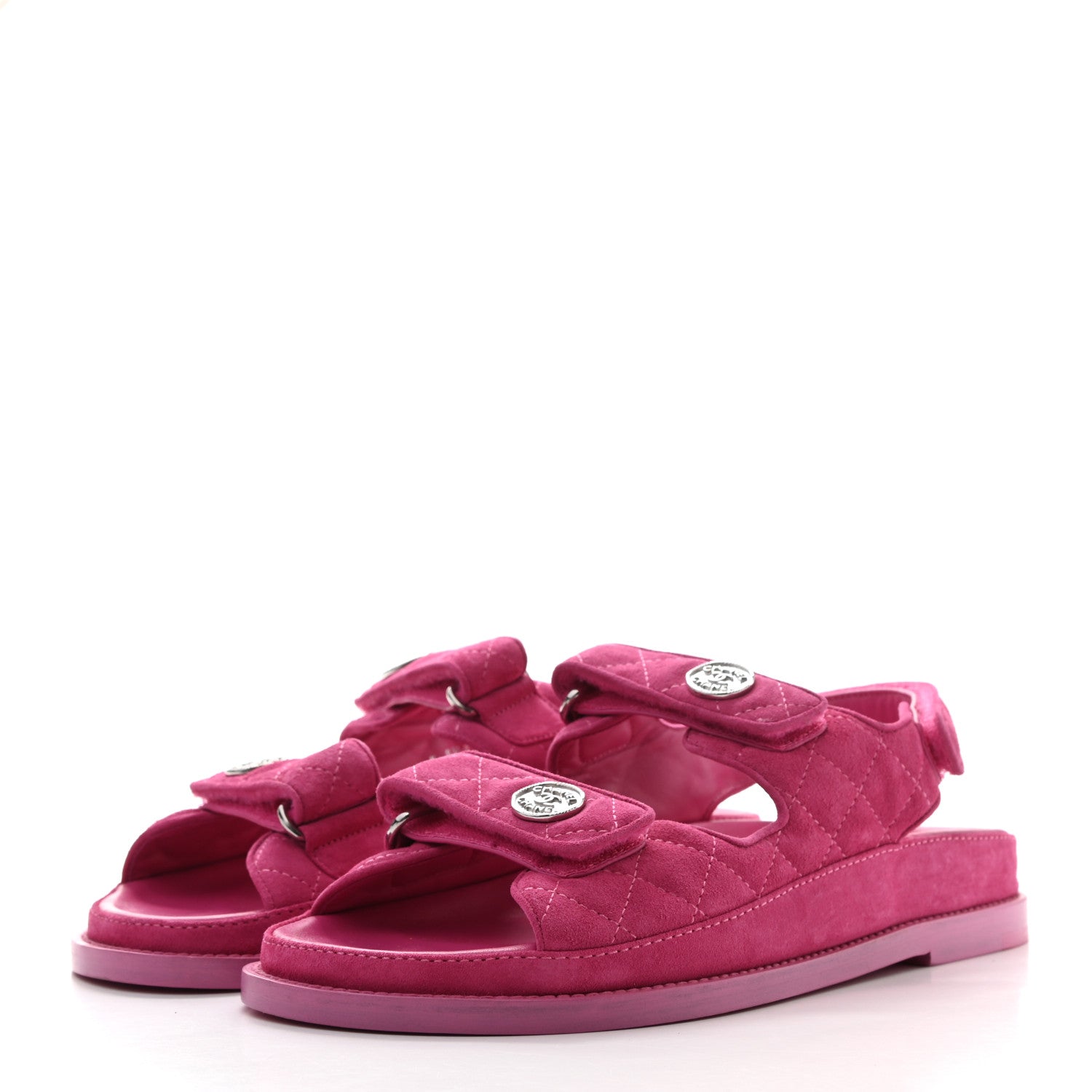 Chanel Suede Calfskin Velcro Dad Sandals 38 Pink 3 of 9