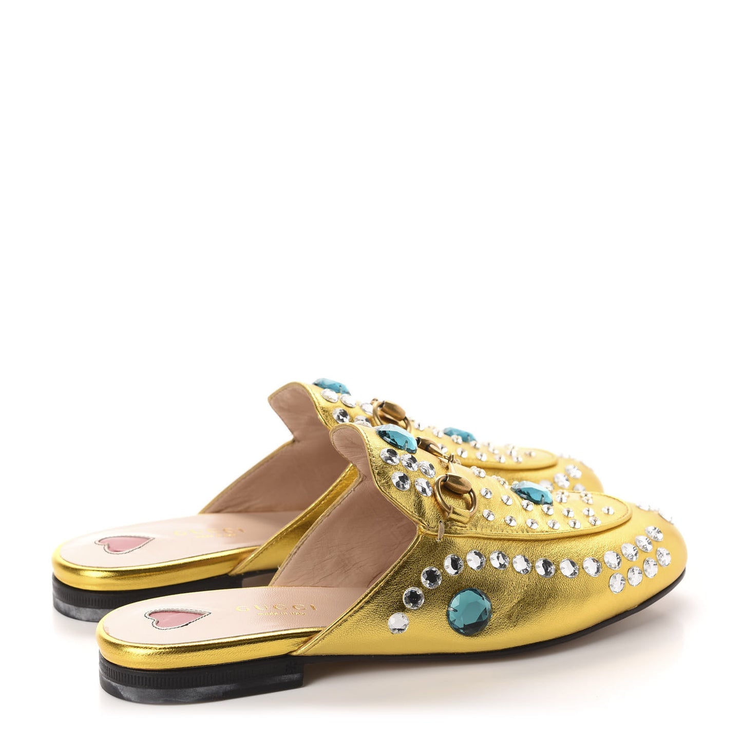 Metallic Nappa Crystal Womens Princetown Slippers 35.5 Gold