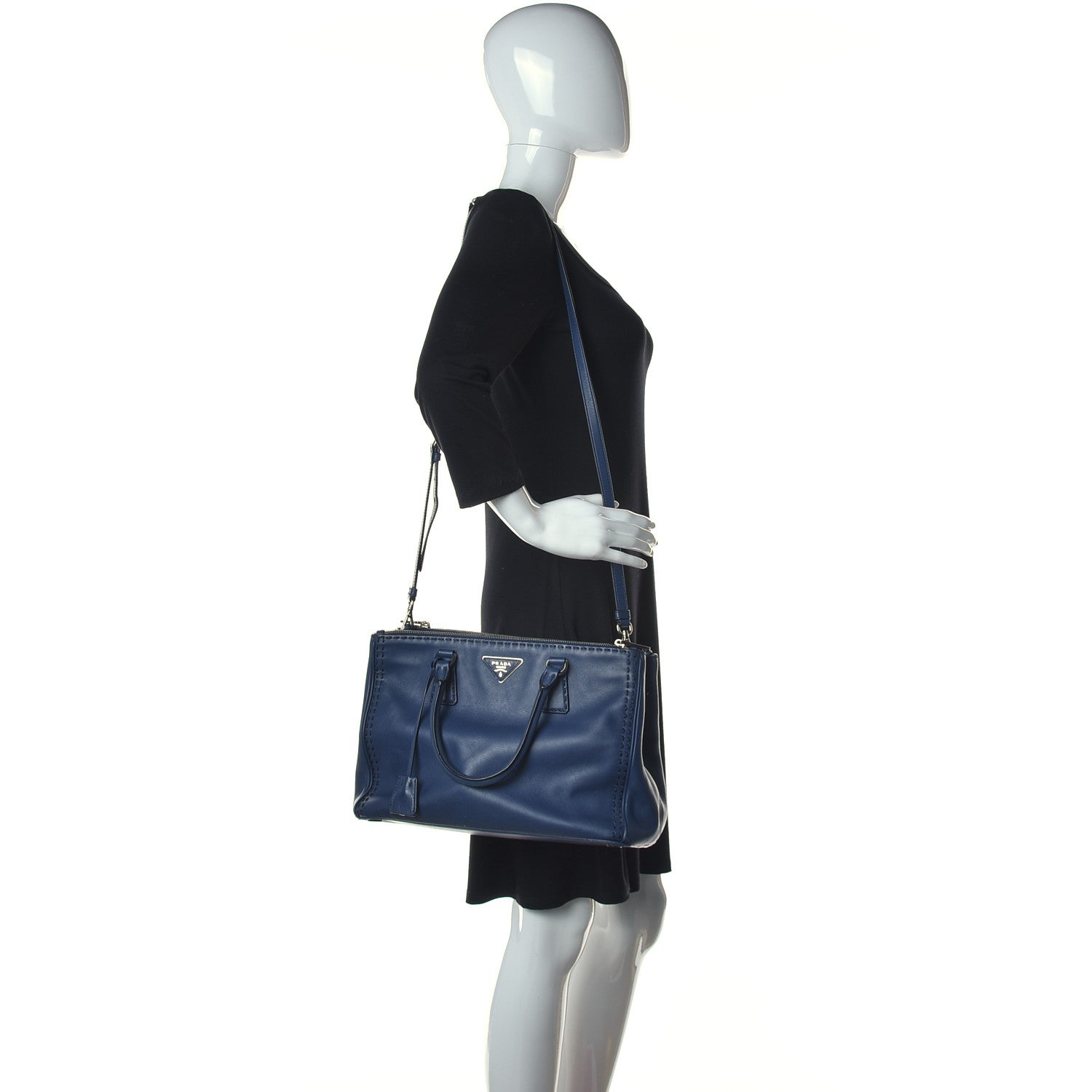 Prada City Calf Hand Stitched Medium Galleria Double Zip Tote Bleuette 3 of 17