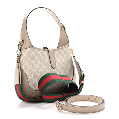 Gucci GG Supreme Monogram Textured Dollar Calfskin Web Small Jackie 1961 Hobo Beige Mystic White Oatmeal 3 of 10