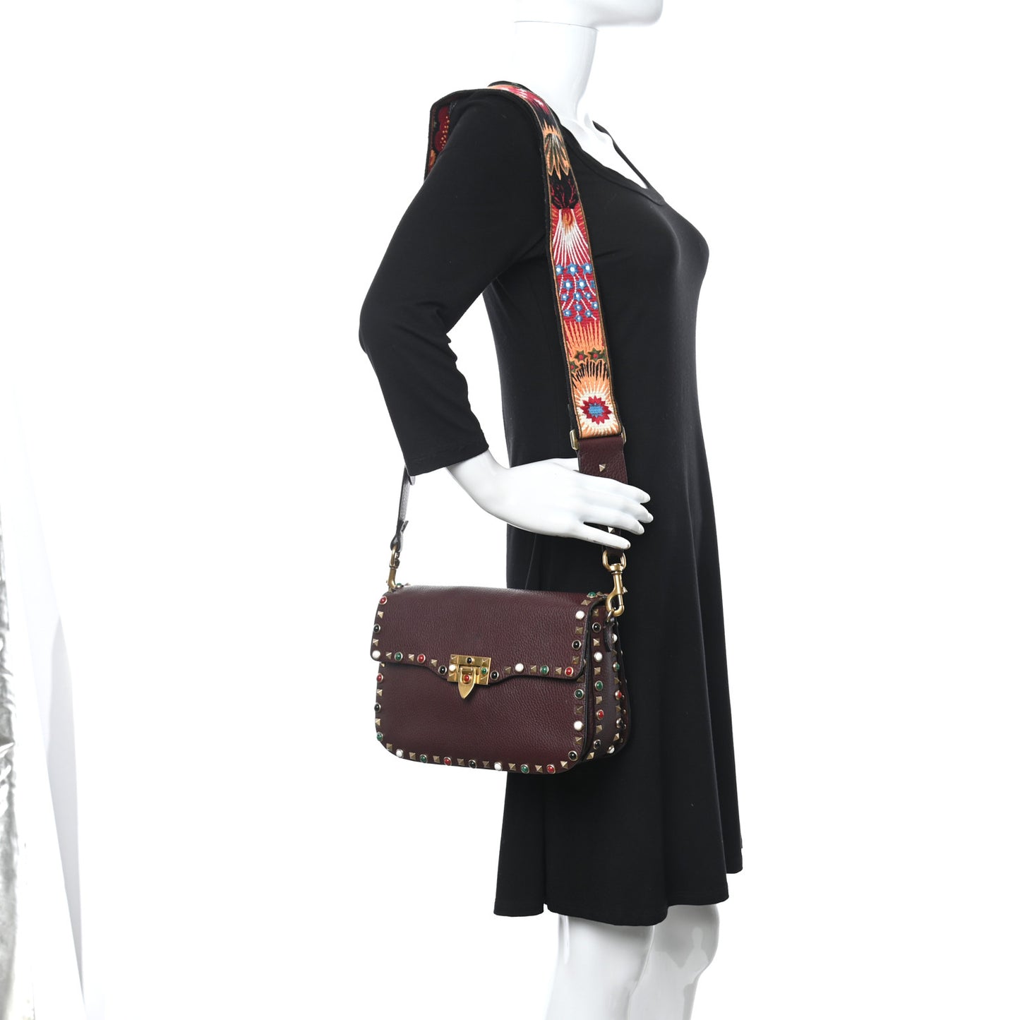 Calfskin Enchanted Wonderland Medium Guitar Strap Rockstud Rolling Flap Saddle Bag Rubin