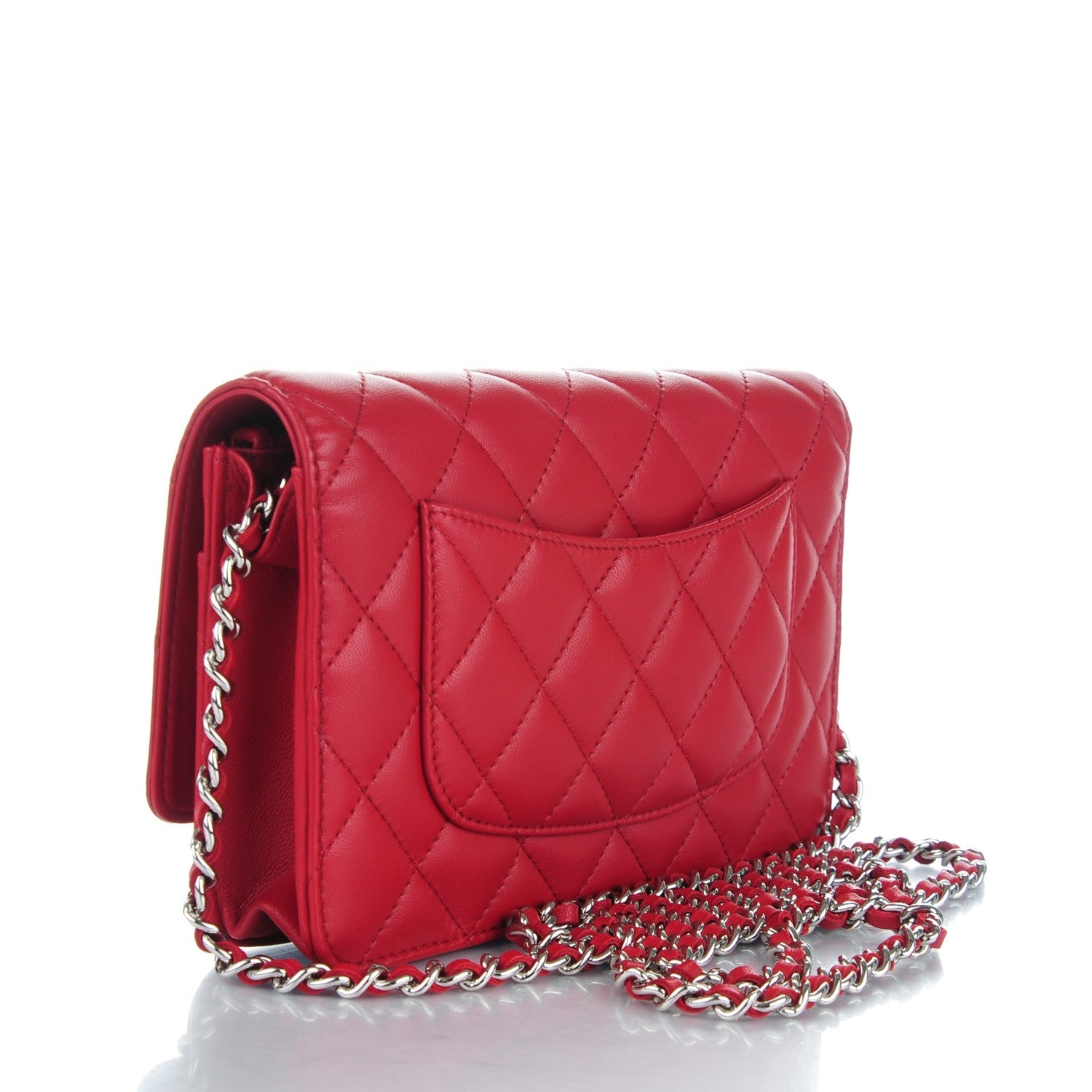 Chanel Lambskin Quilted Wallet On Chain WOC Red 3 of 7