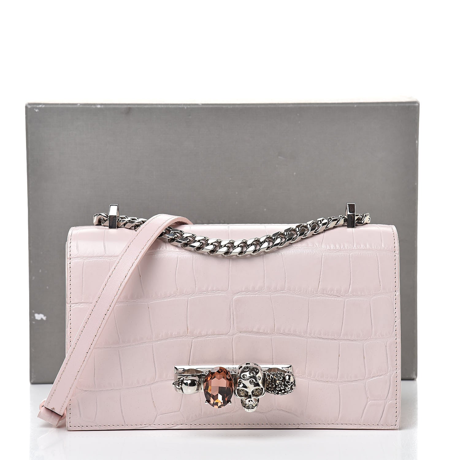 Alexander McQueen Calfskin Crocodile Embossed Knuckle Shoulder Bag Light Pink 14 of 14