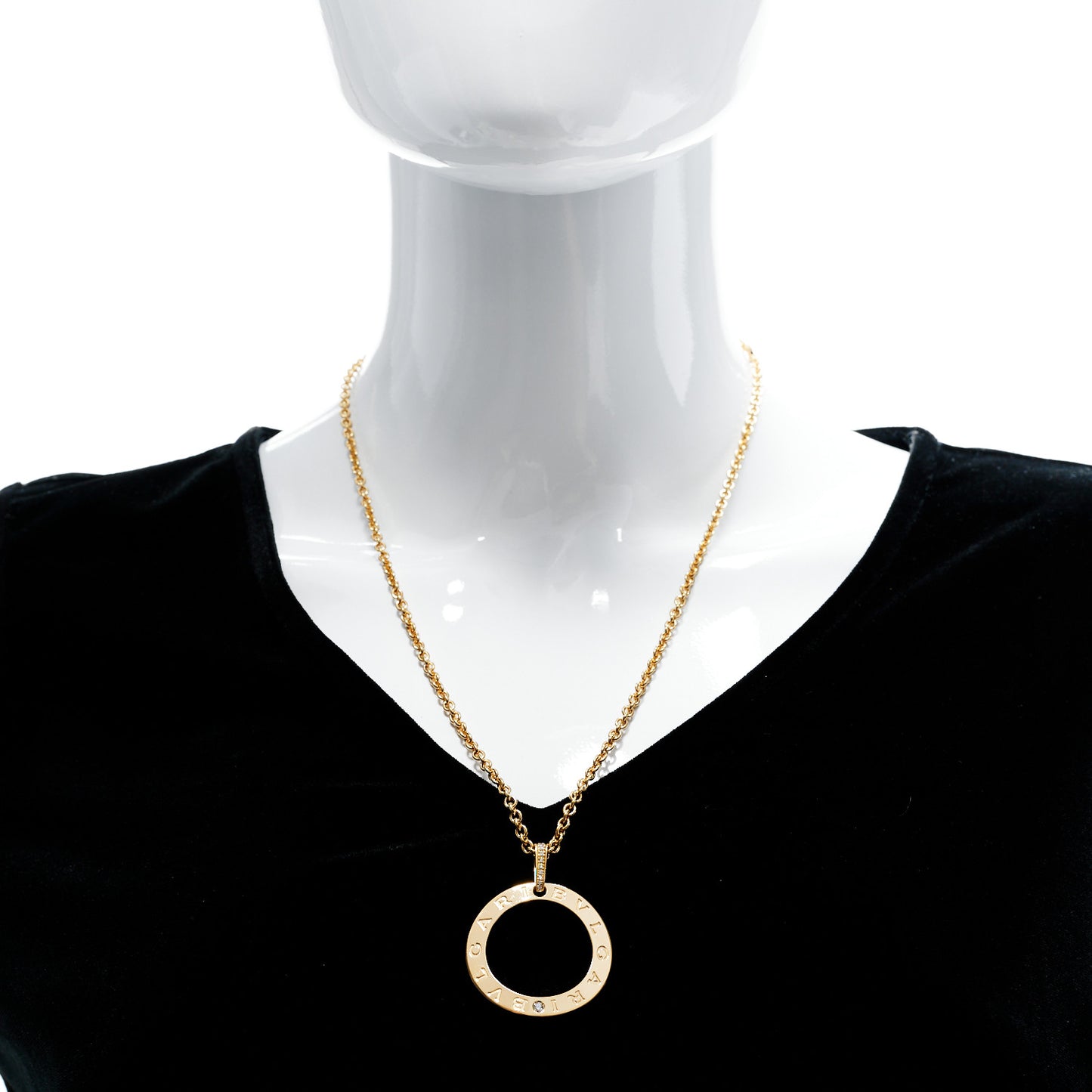 18K Yellow Gold Diamond BVLGARI BVLGARI Circle Pendant Necklace