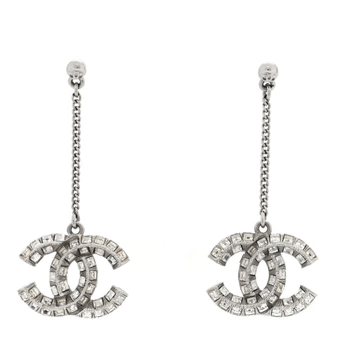 Baguette Crystal CC Drop Earrings Silver