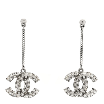 Chanel Baguette Crystal CC Drop Earrings Silver 1 of 4