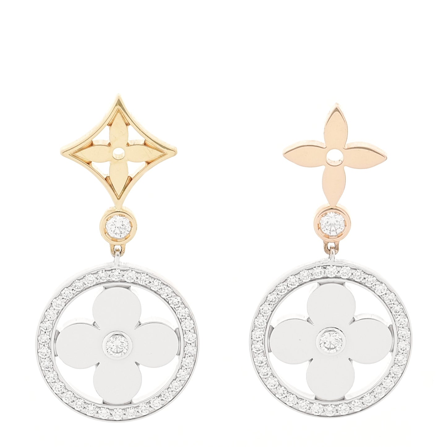18K Pink Yellow White Gold Diamond Blossom Drop Earrings