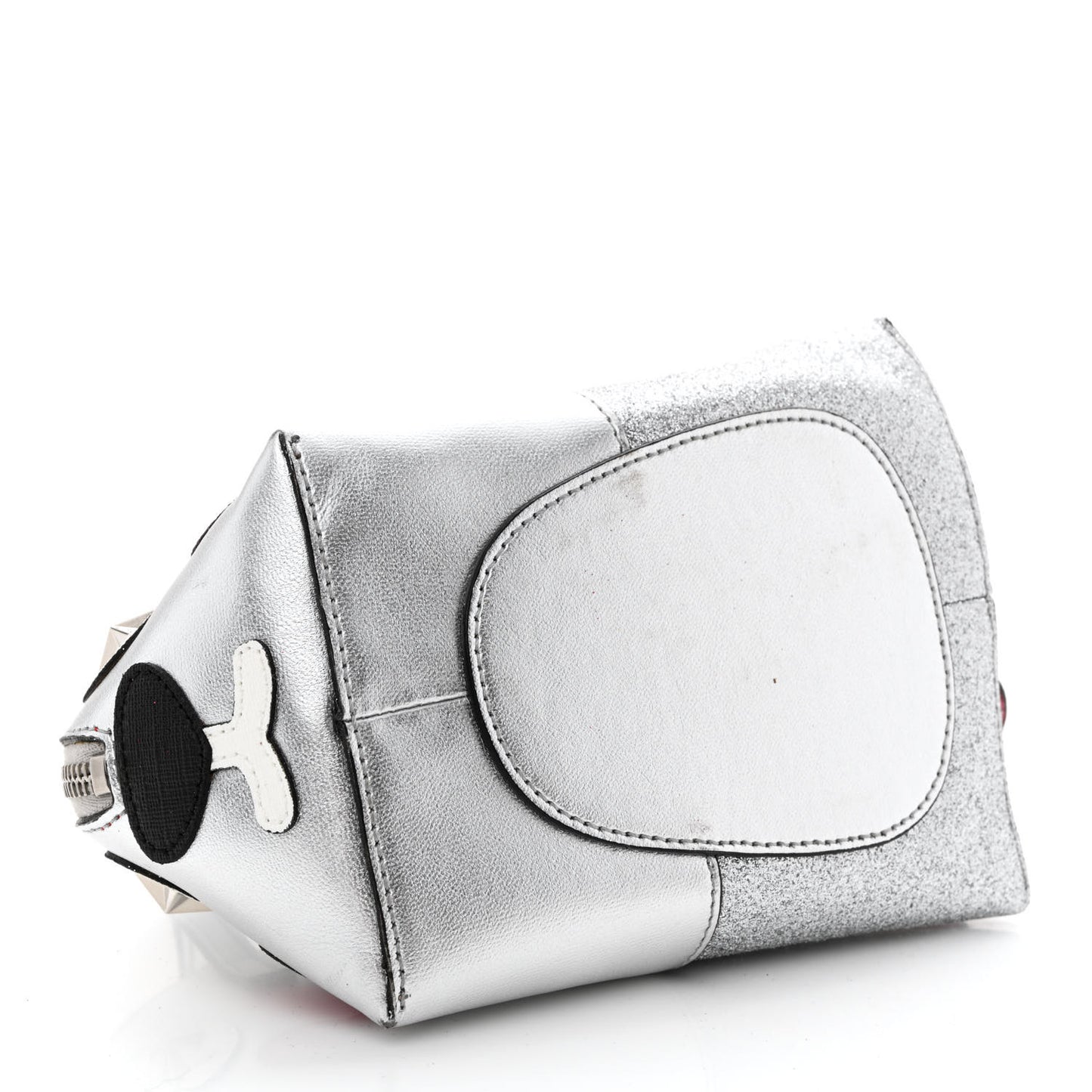 Metallic Calfskin Glitter Childrens Rabbit Top Handle Bag Silver