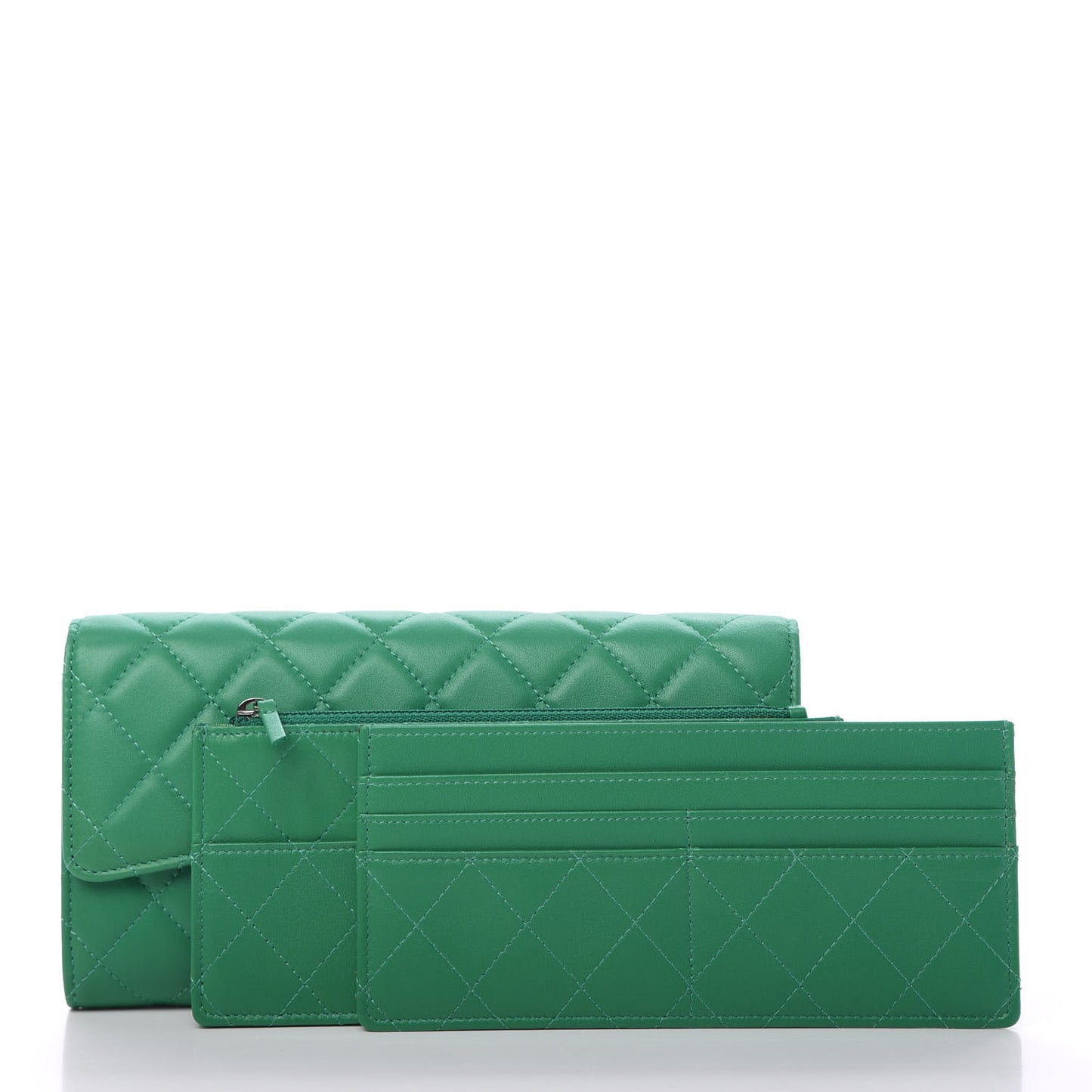 Lambskin Quilted Travel Wallet Green