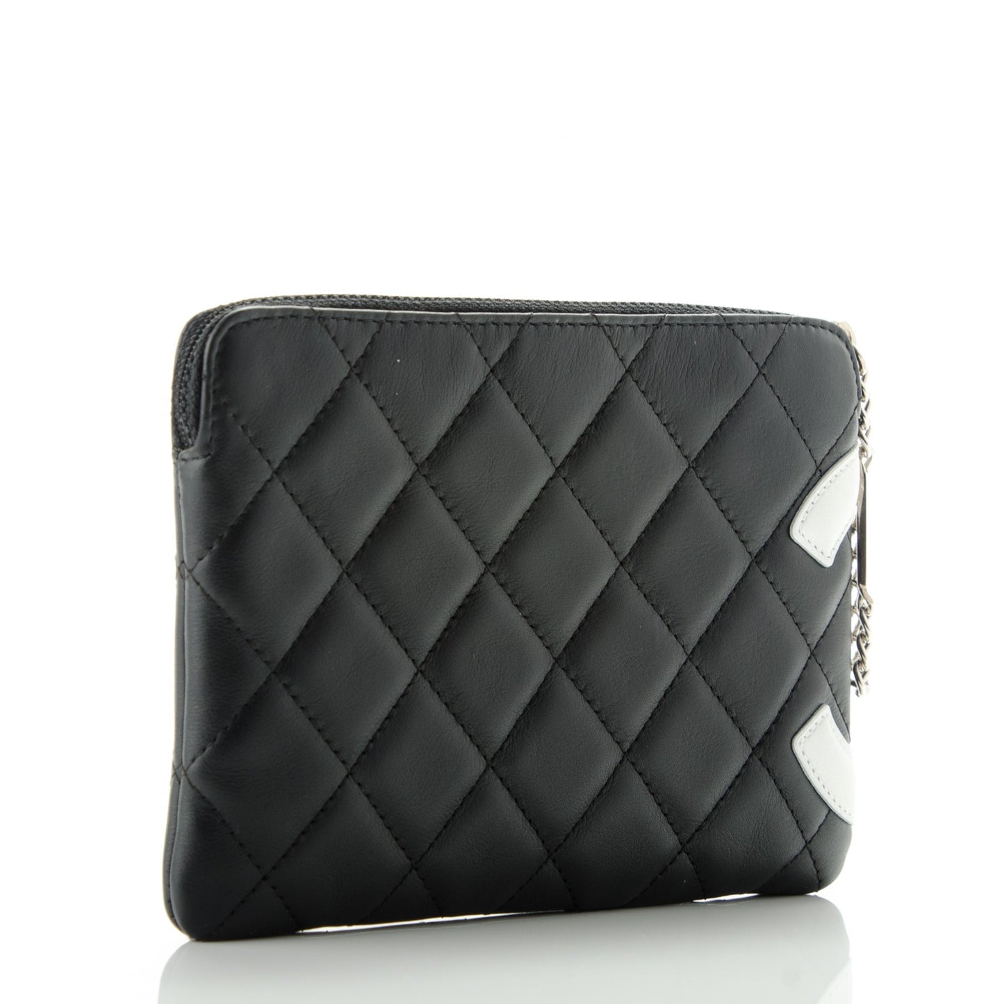 Calfskin Quilted Cambon Cosmetic Pouch Black White