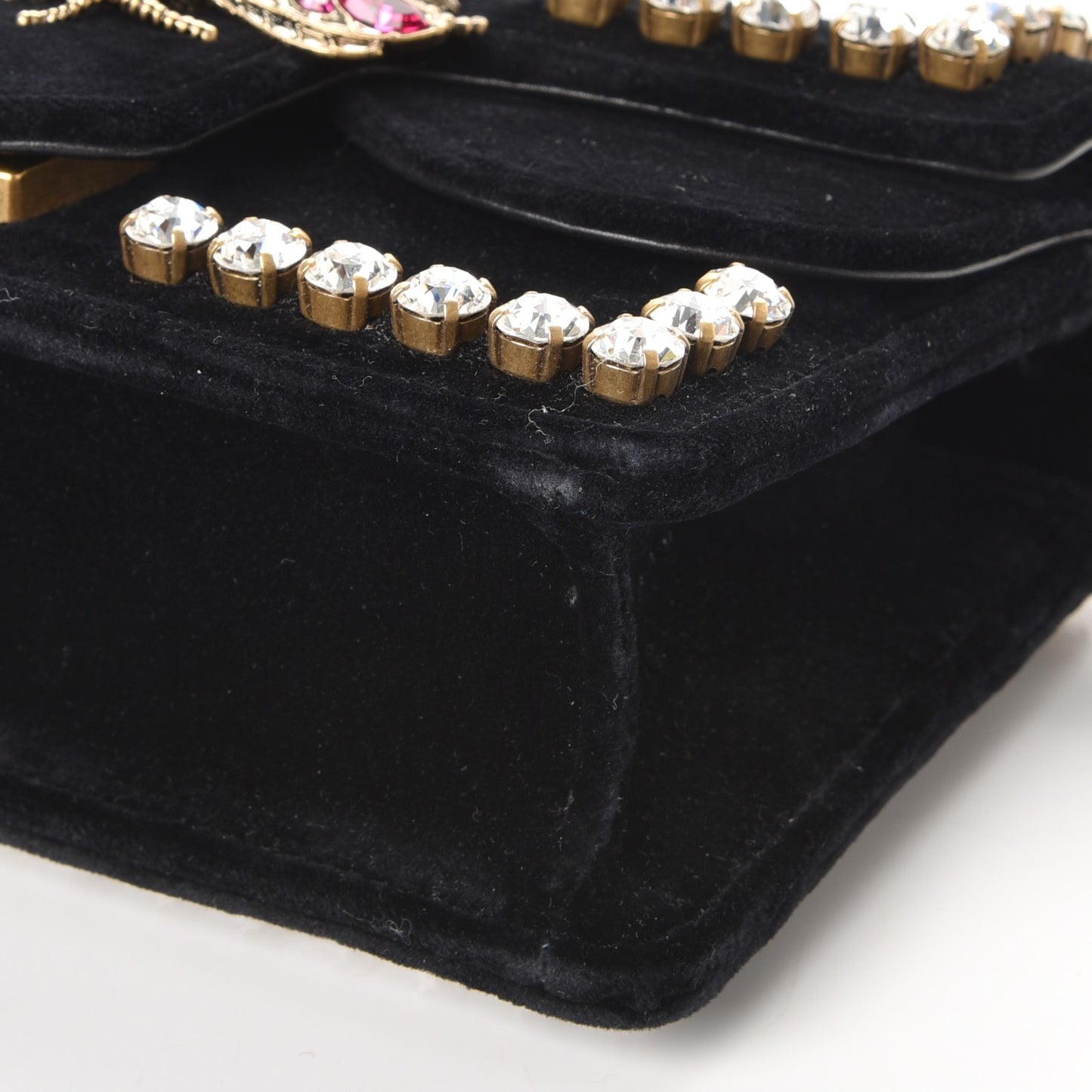 Velvet Crystal Mini Bee Broadway Shoulder Bag Black
