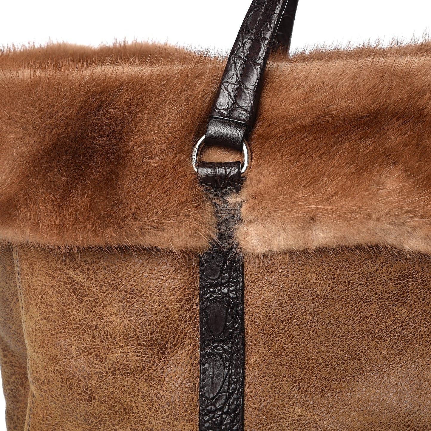 Suede Shearling Mink Fur Crocodile Tote
