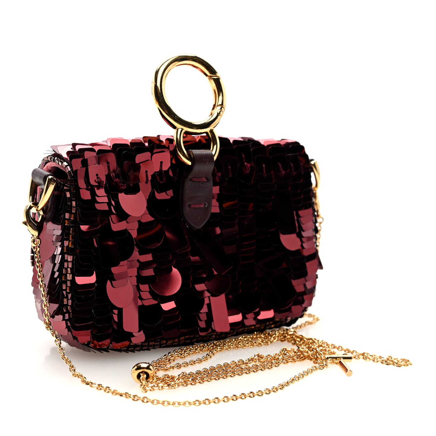 Sequin Paillettes Shiny Nappa Sex and the City Nano Maxi Buckle Baguette Charm Granata
