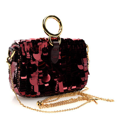 Fendi Sequin Paillettes Shiny Nappa Sex and the City Nano Maxi Buckle Baguette Charm Granata 3 of 10