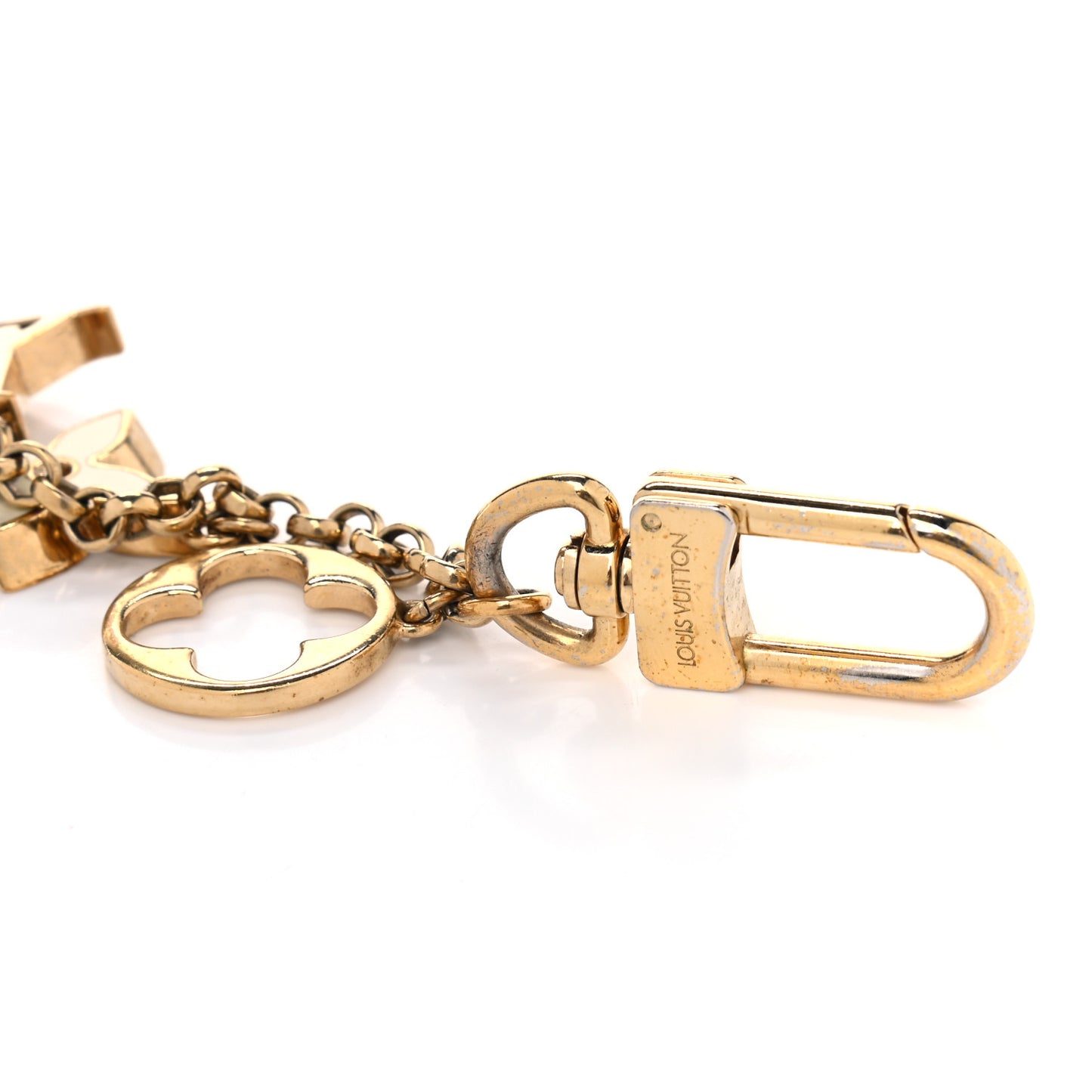 Brass Enamel Fleur De Monogram Bag Charm Chain Gold
