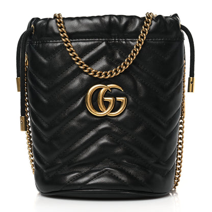 Gucci Calfskin Matelasse Mini GG Marmont 2.0 Bucket Bag Black 1 of 8