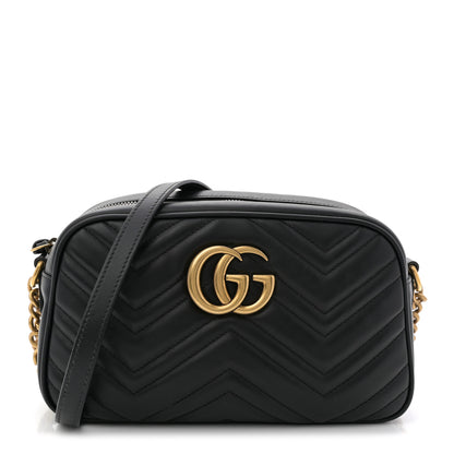 Gucci Calfskin Matelasse Small GG Marmont Chain Shoulder Bag Black 1 of 11