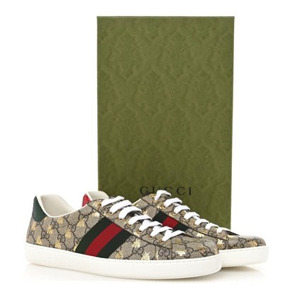 Gucci GG Supreme Monogram Bees Ayers Web Mens Ace Sneakers 10 Beige Oro Green Red 10 of 10