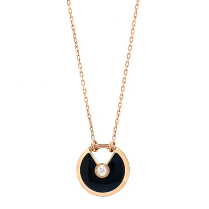 Cartier 18K Pink Gold Diamond Black Onyx SM Amulette de Cartier Pendant Necklace 1 of 4