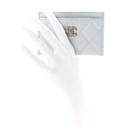 Chanel Caviar Quilted Crystal CC Logo Card Holder Light Blue 2 of 9