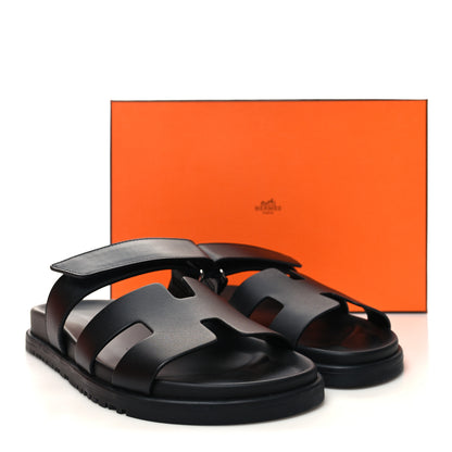 Hermes Calfskin Womens Chypre Sandals 38.5 Black 9 of 9