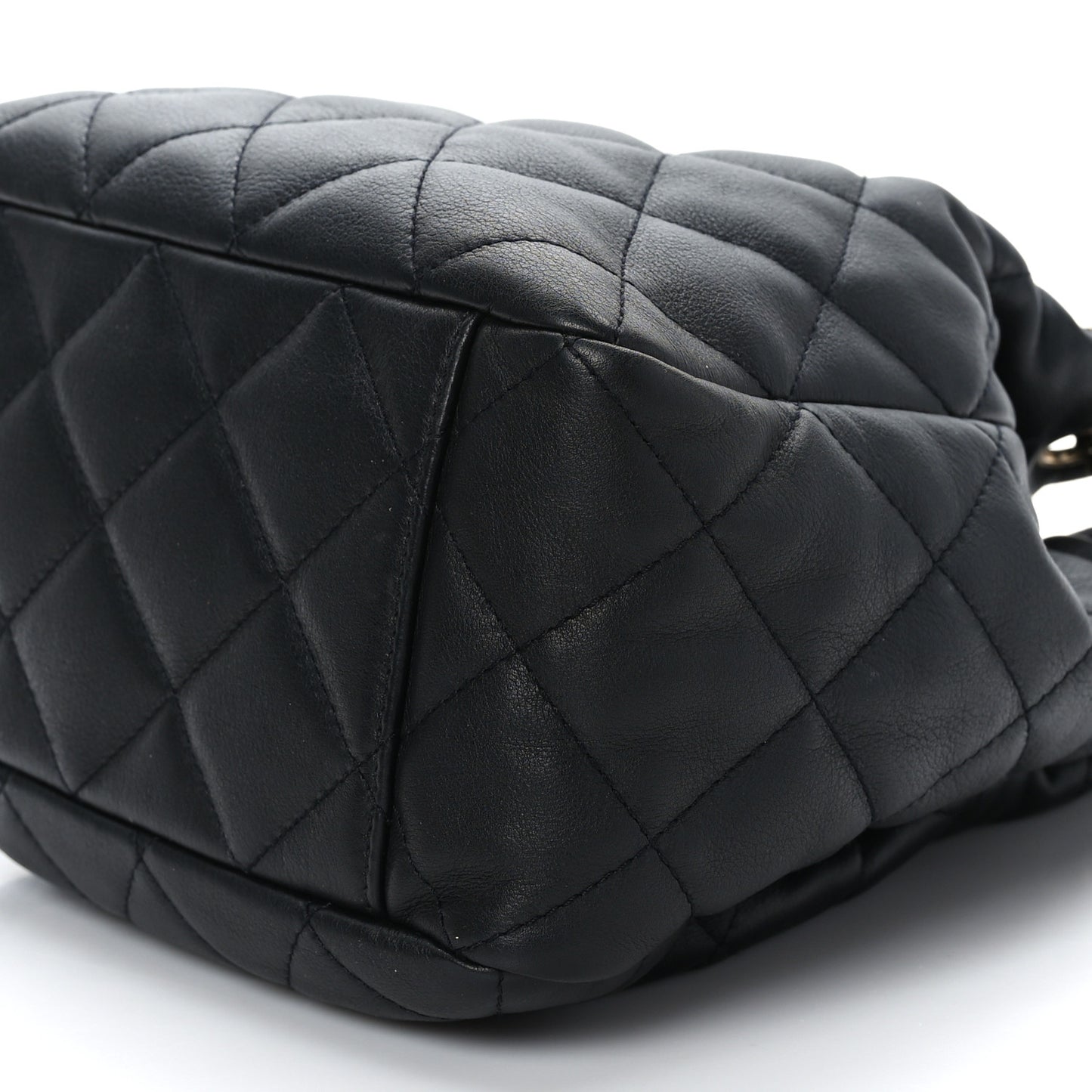 Lambskin Quilted CC Dweller Drawstring Bucket Bag Black