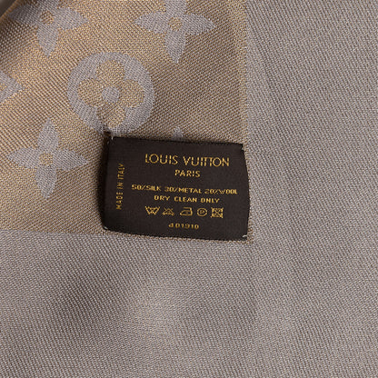 Louis Vuitton Silk Lurex Wool Monogram Shine Shawl Charcoal Greige 3 of 5