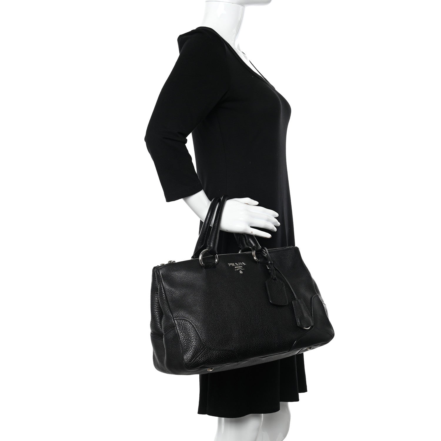 Prada Vitello Daino Tote Black 2 of 9