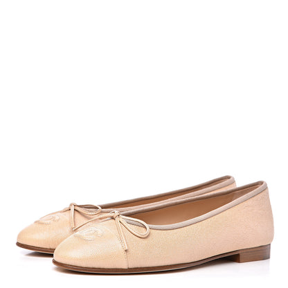 Chanel Grained Calfskin Cap Toe Ballerina Flats 38.5 Beige 3 of 10