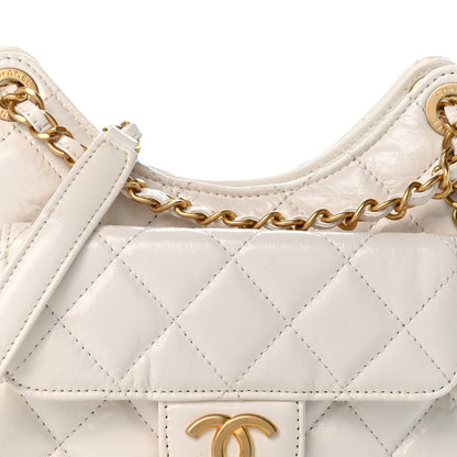Chanel Shiny Crumpled Calfskin Quilted Small Wavy CC Hobo White 7 of 11