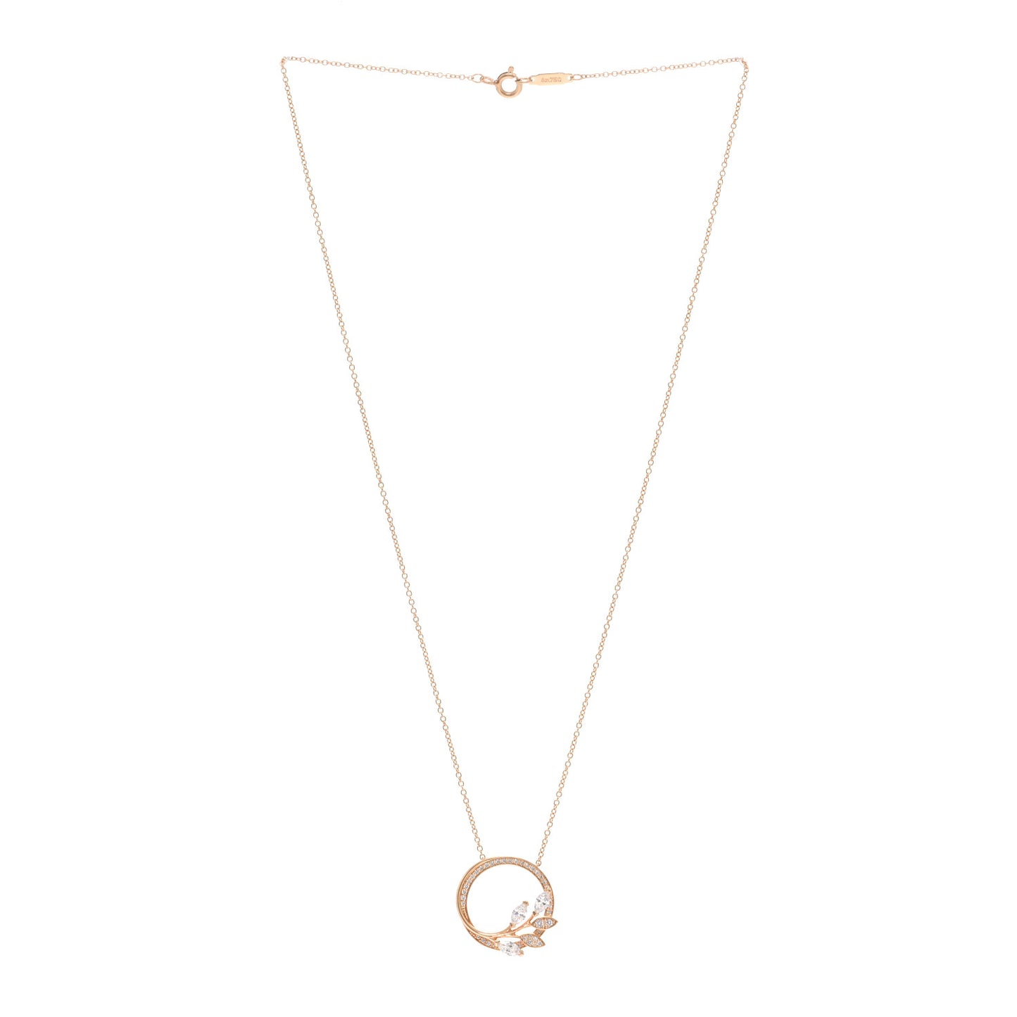18K Rose Gold Diamond Victoria Vine Circle Pendant Necklace