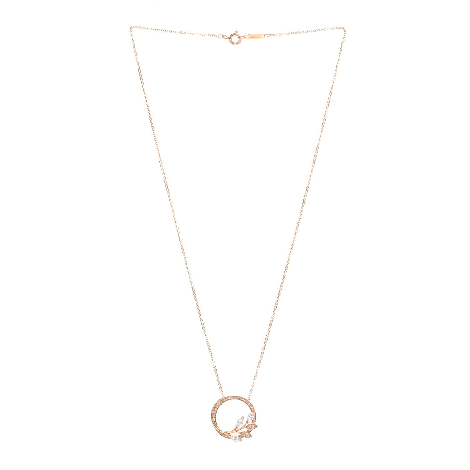 Tiffany 18K Rose Gold Diamond Victoria Vine Circle Pendant Necklace 3 of 4