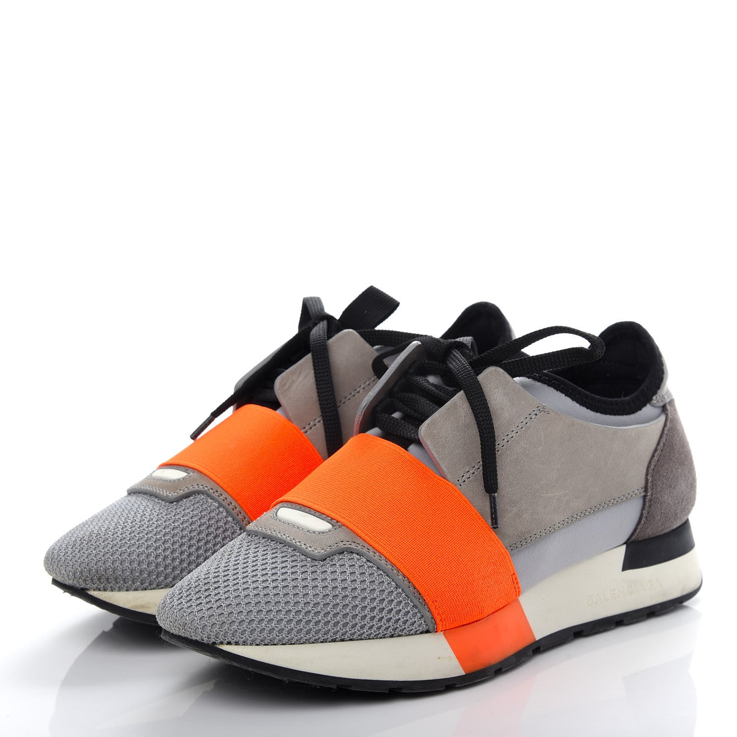 Balenciaga Calfskin Neoprene Mesh Womens Race Runner Sneakers 35 Grey Orange 3 of 10