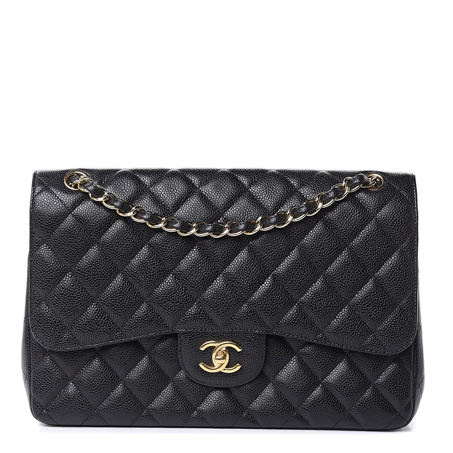 Caviar Quilted Jumbo Double Flap Black