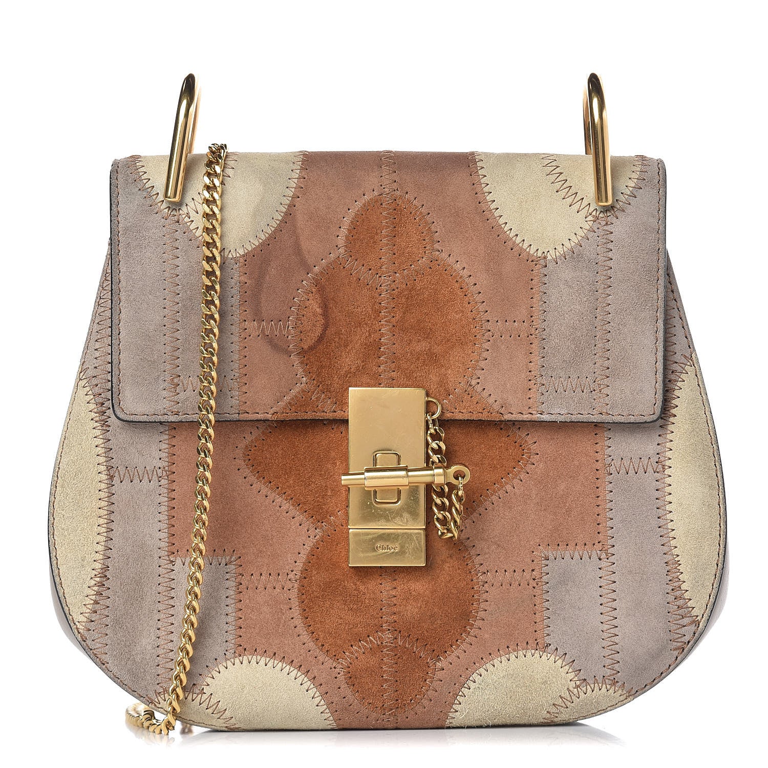 Chloe Suede Calfskin Patchwork Drew Shoulder Bag Motty Grey 1 of 14