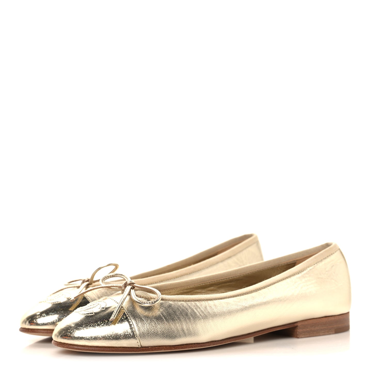 Metallic Goatskin CC Cap Toe Ballerina Flats 37 Gold