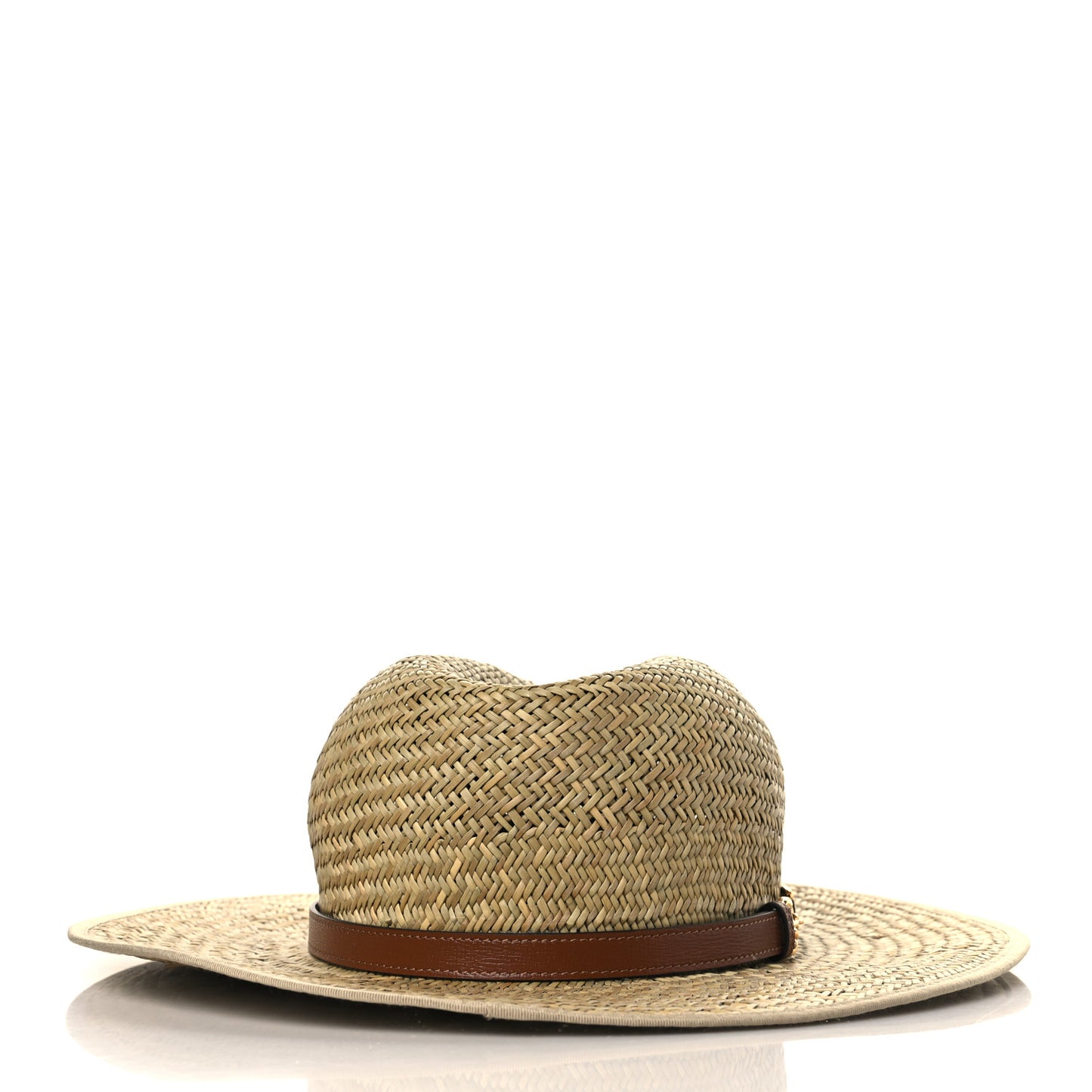 Straw Fabric Calfskin Horsebit Hat M Beige Dark Brown