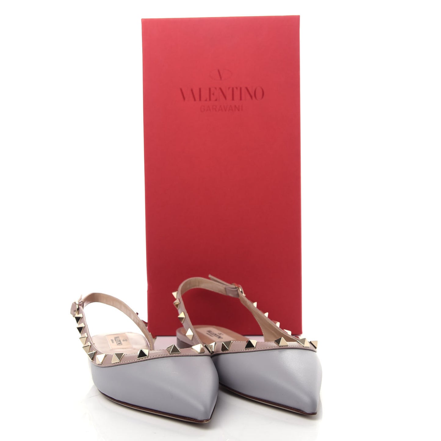 Nappa Rockstud Slingback Flats 36 Pastel Grey Poudre