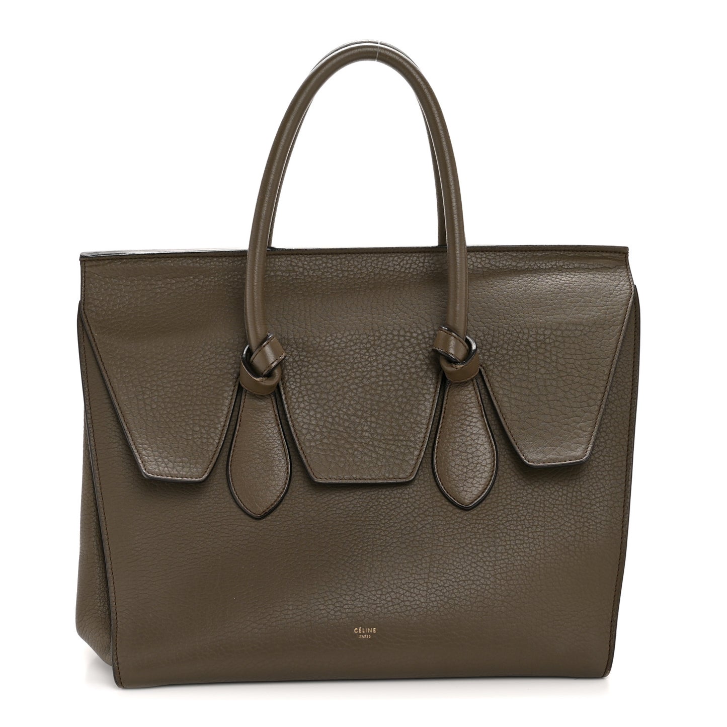 Crisped Calfskin Large Tie Knot Tote Dark Khaki