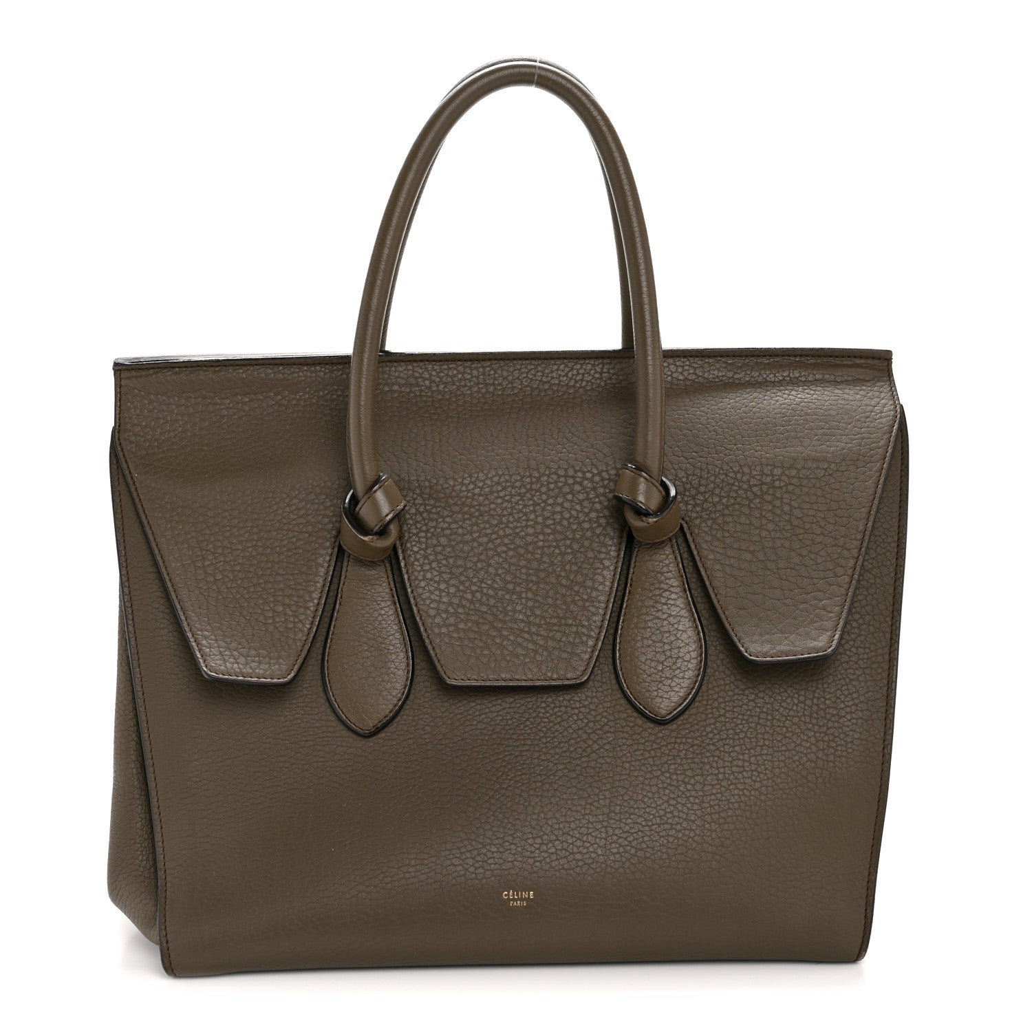 Celine Crisped Calfskin Large Tie Knot Tote Dark Khaki 1 of 17