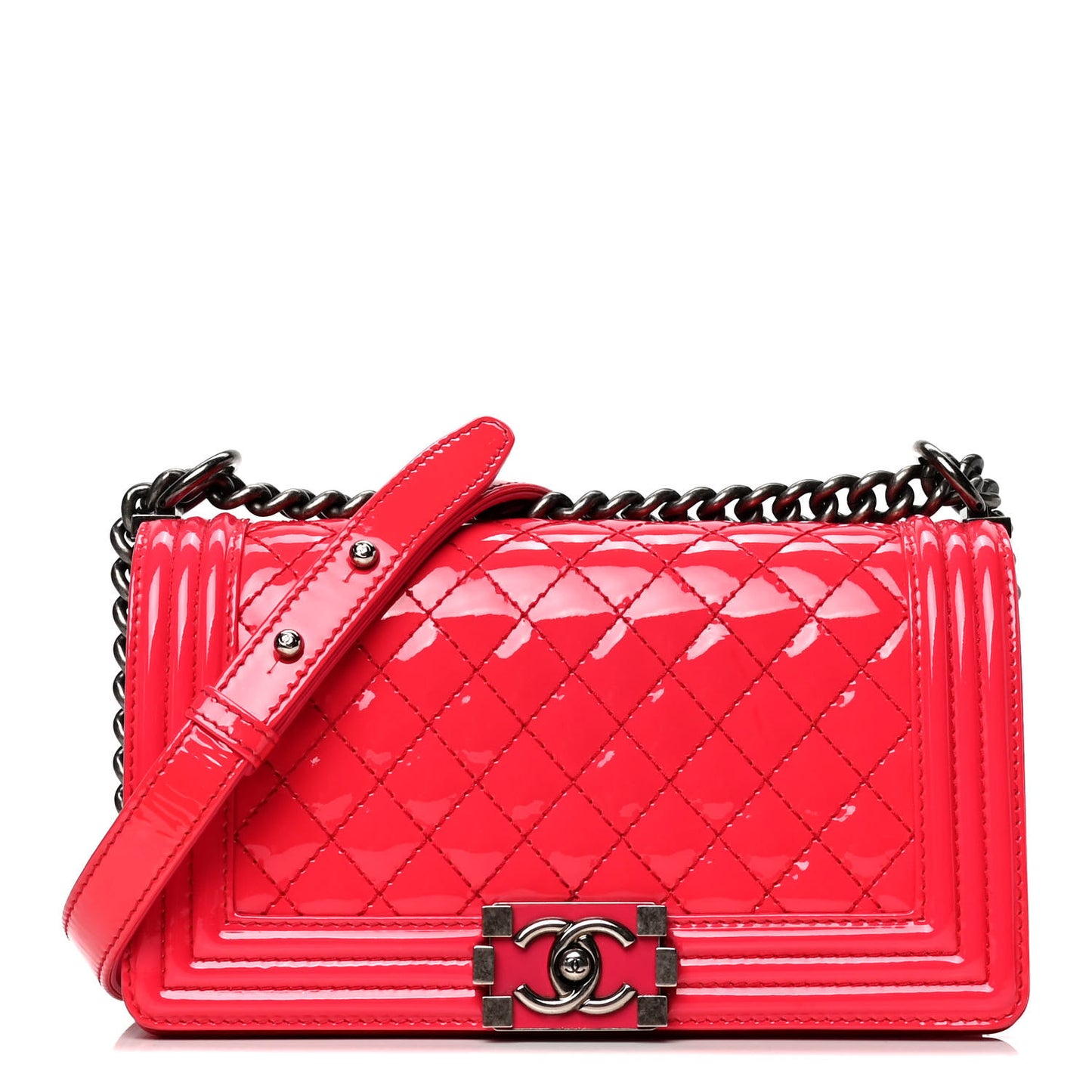 Patent Quilted Medium Boy Flap Pink