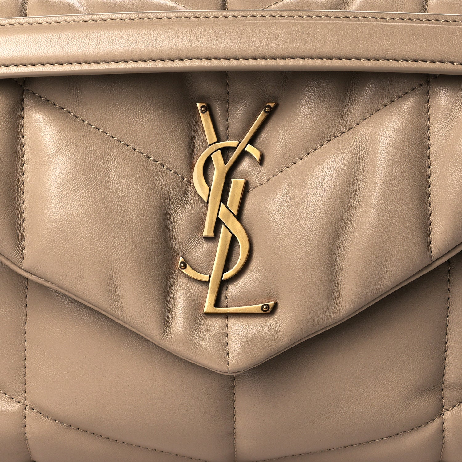 Saint Laurent Lambskin Quilted Small Loulou Puffer Monogram Chain Satchel Dark Beige 7 of 10