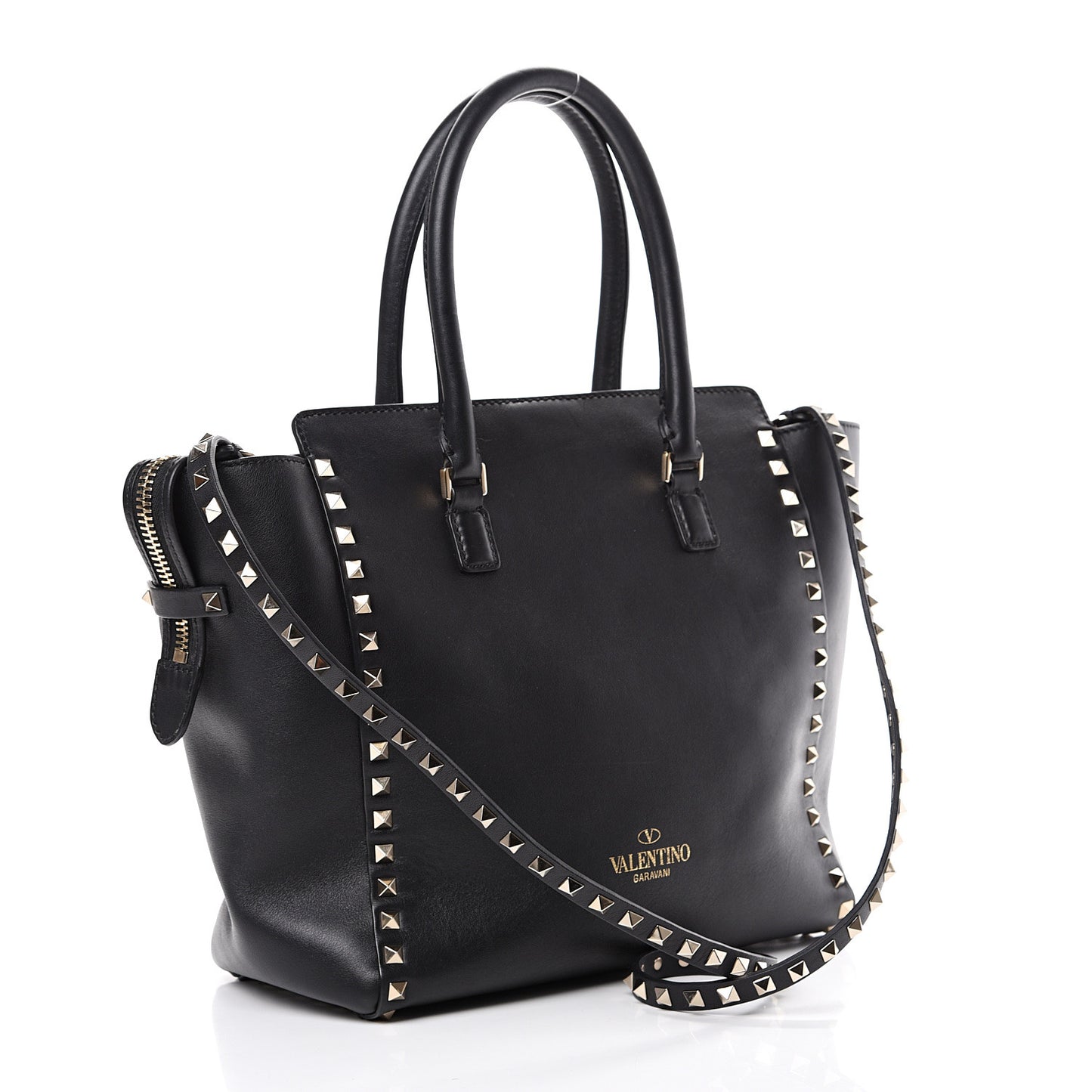 Vitello Rockstud Double Handle Tote Black