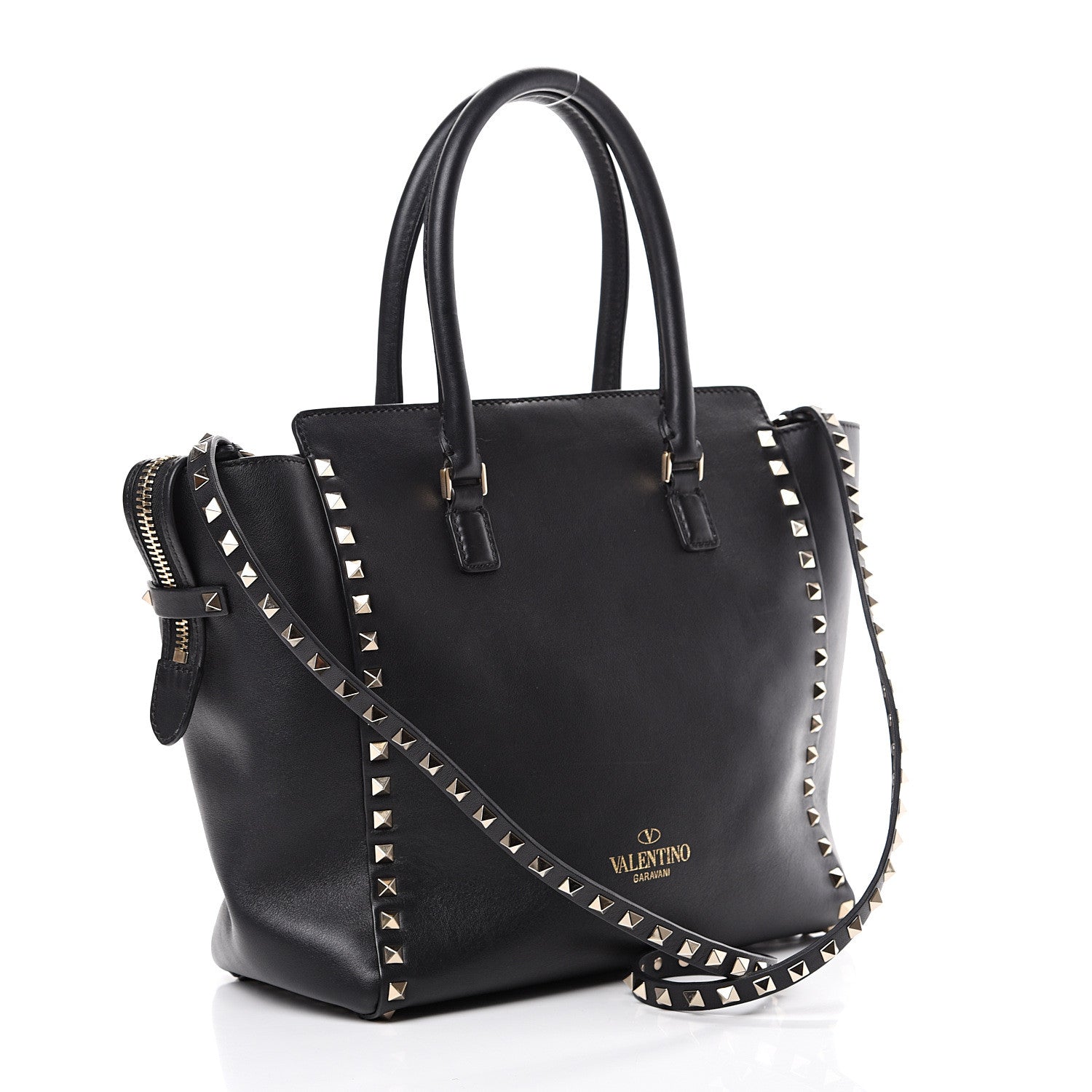 Valentino Garavani Vitello Rockstud Double Handle Tote Black 2 of 11
