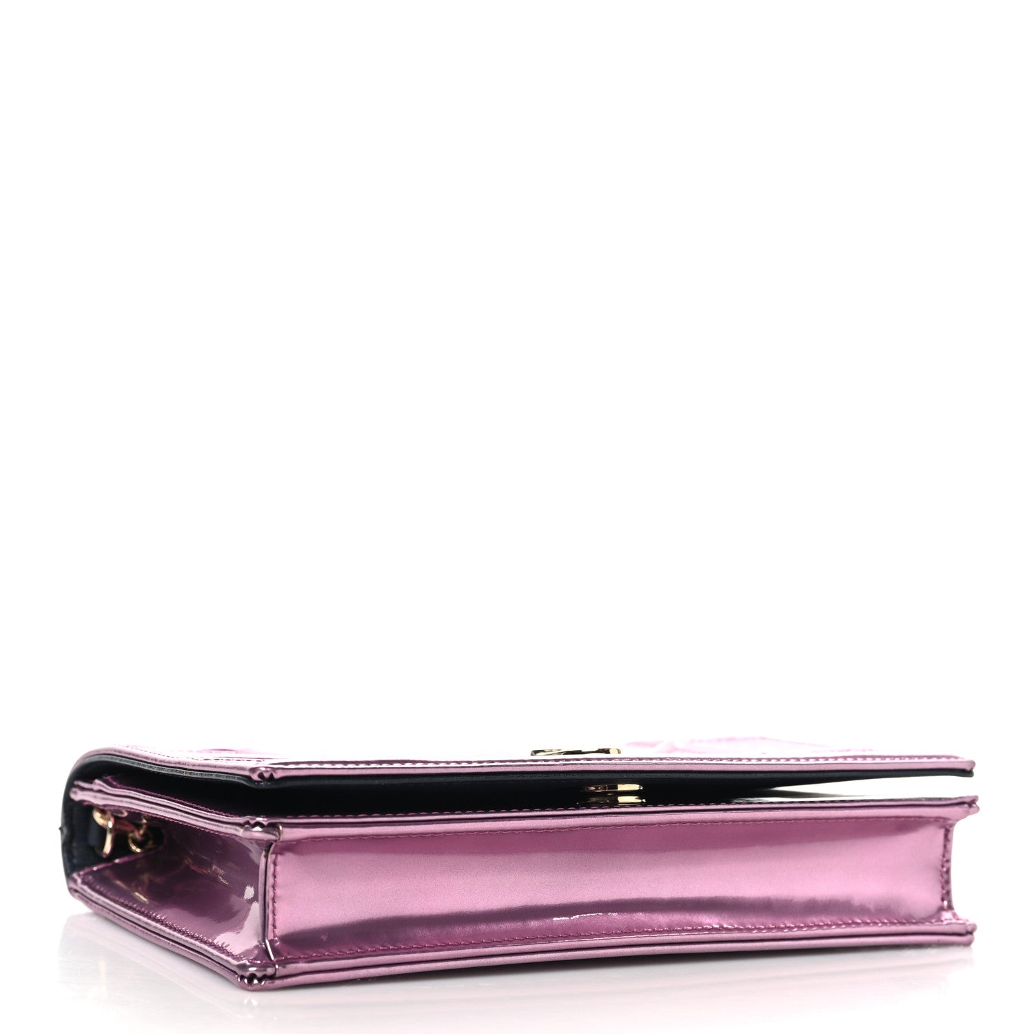 Christian Dior Metallic Patent Micro-Cannage Diorama Wallet on Chain Pouch Pink 4 of 10