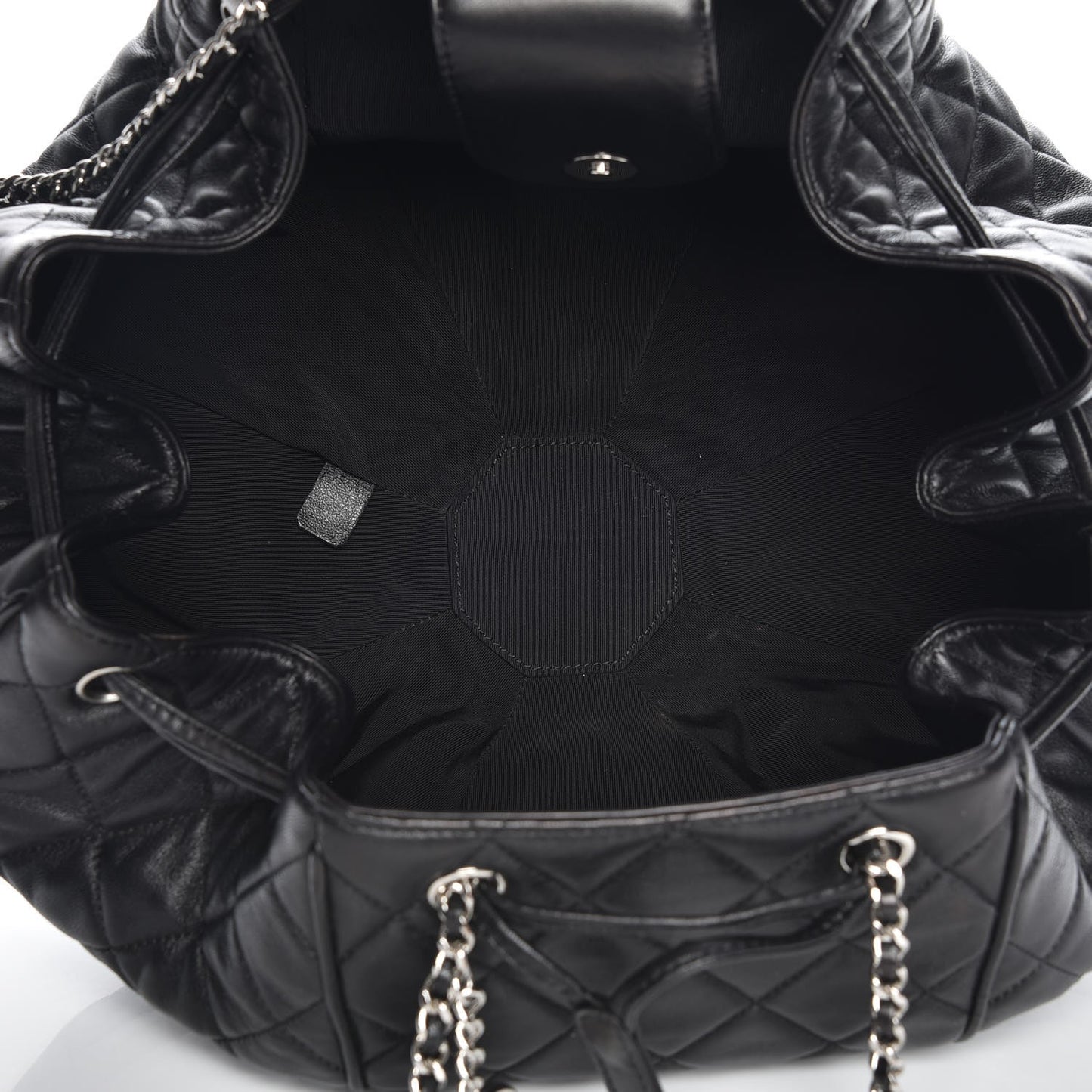 Calfskin Quilted Drawstring Sac Cordon Bag Black